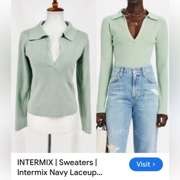 INTERMIX Light Green V-Neck Sweater size M